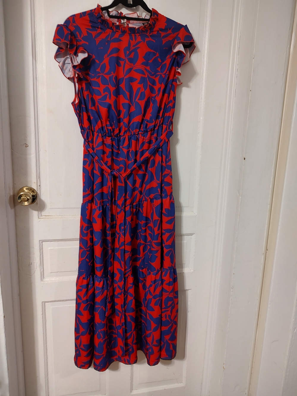 SHEIN Red and Blue Leaf-Print Maxi Dress